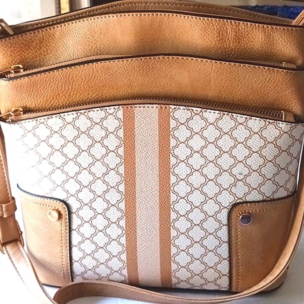 CUTE Crossbody Brown/Tan Gold Hardware Purse - Picture 2 of 16